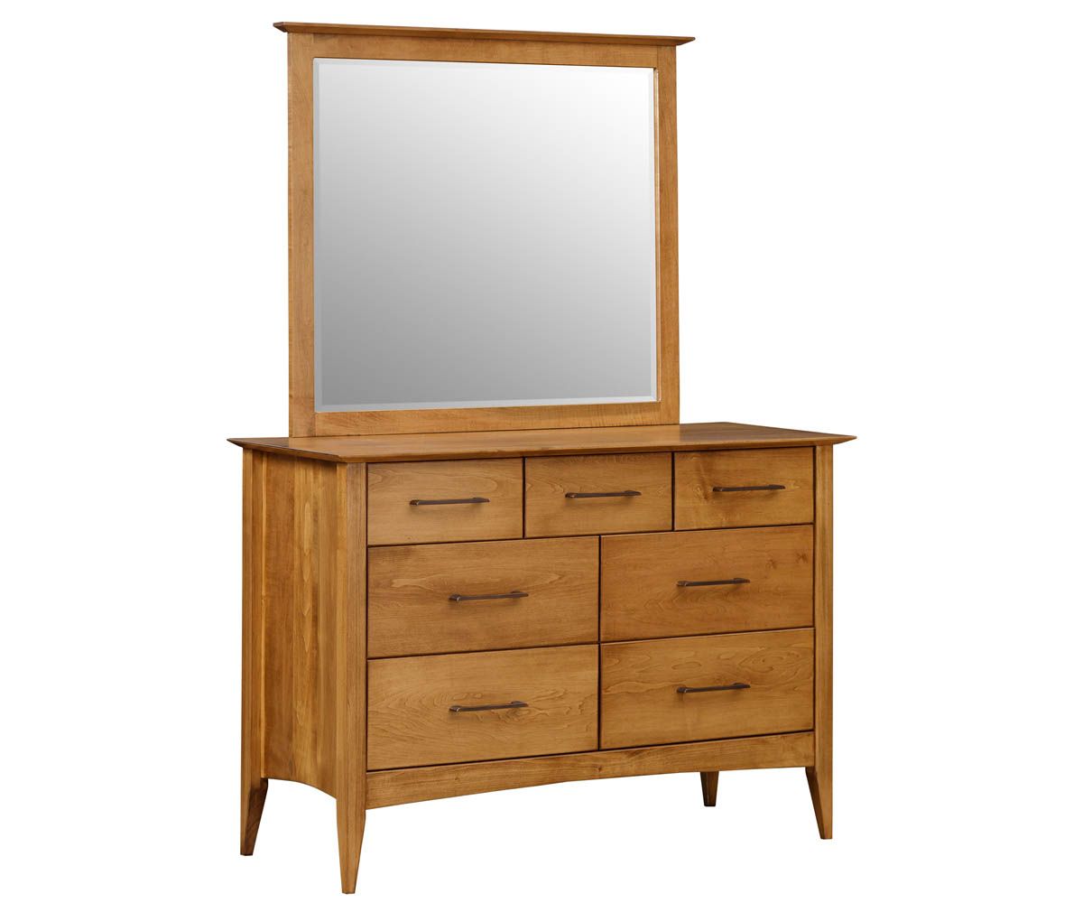 hand-rubbed finish hardwood Small Triple Dresser With Mirror, Small Triple Dresser With Mirror in a showroom vignette setting highlighting Small Triple Dresser With Mirror (thumbnail 2 of 2).