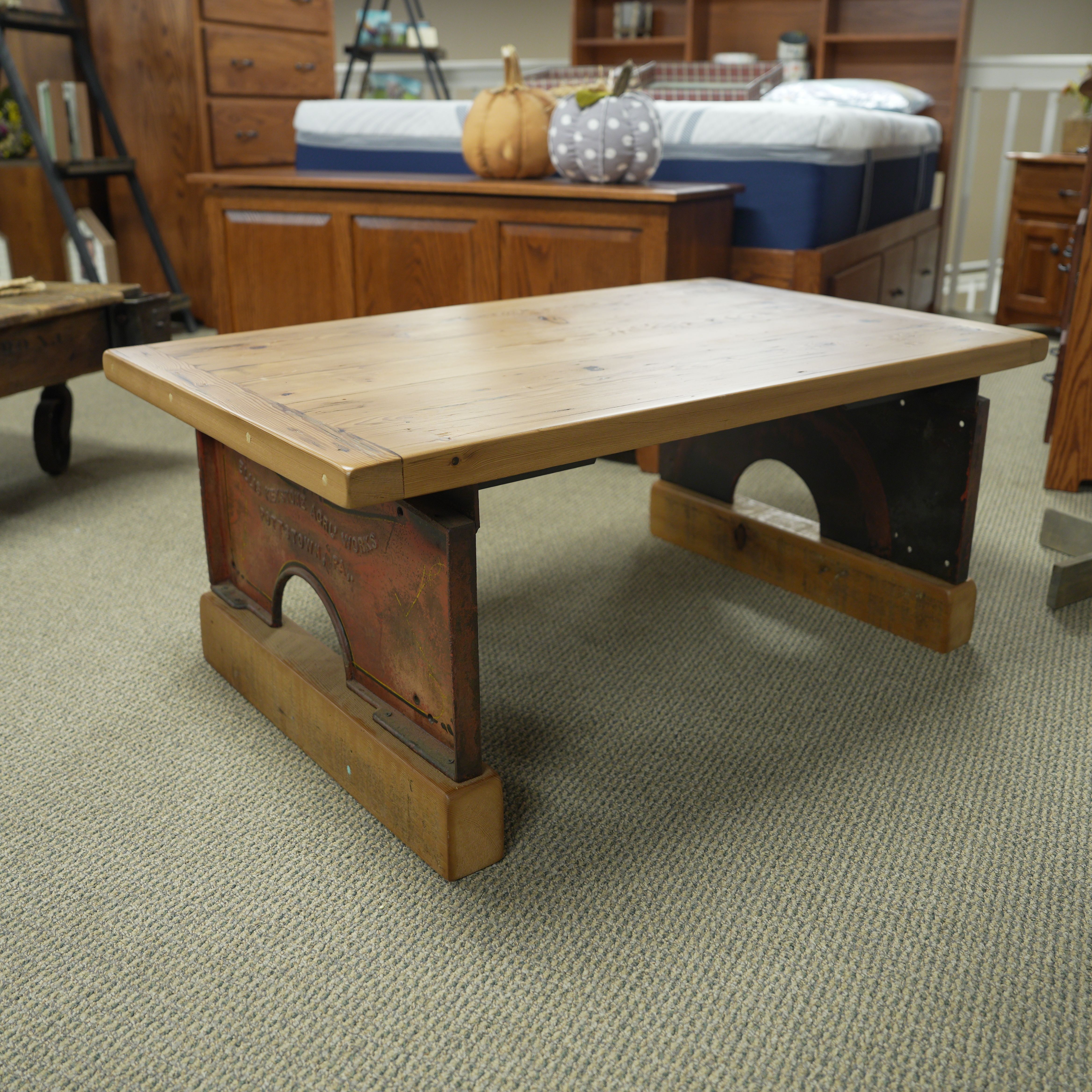 hand-rubbed finish hardwood Pottstown Iron & Timber Coffee Table, thumbnail 3 in a Living setting (thumbnail 3 of 4).