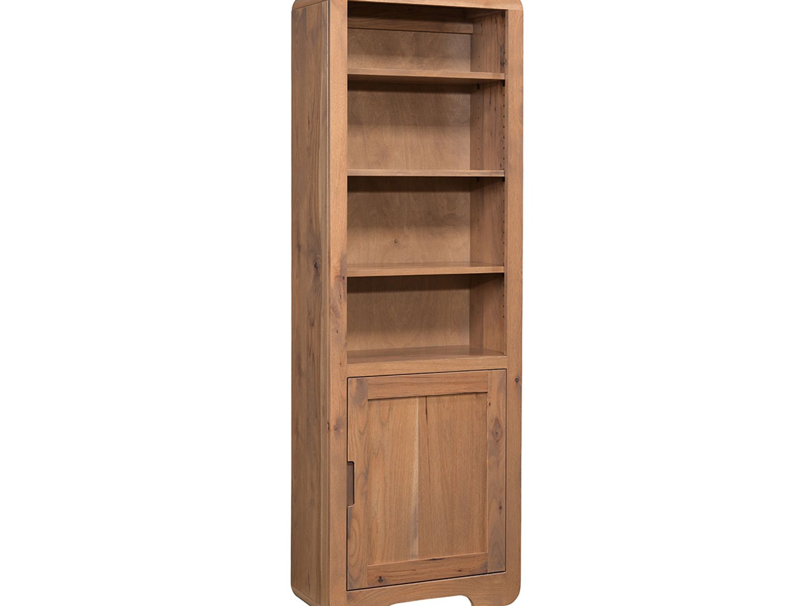 hand-rubbed finish hardwood Tall Bookcase With Adjustable Shelves And Lower Cabinet Door, Tall Bookcase With Adjustable Shelves And Lower Cabinet Door in a showroom vignette setting highlighting Tall Bookcase With Adjustable Shelves And Lower Cabinet Door (frame 1 of 3).