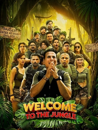 Welcome to the Jungle' फिल्म के पोस्टर के साथ बॉक्स ऑफिस कलेक्शन की जानकारी दर्शाती प्रतीकात्मक तस्वीर।