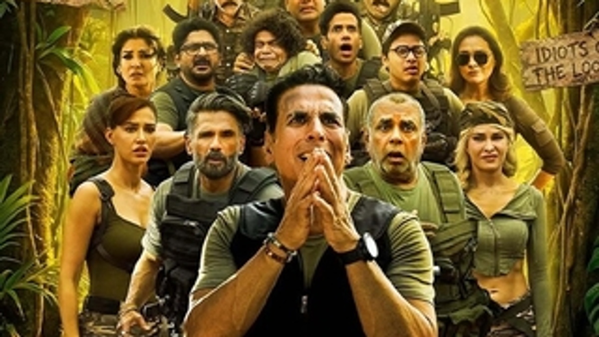 Welcome to the Jungle' फिल्म के पोस्टर के साथ बॉक्स ऑफिस कलेक्शन की जानकारी दर्शाती प्रतीकात्मक तस्वीर।