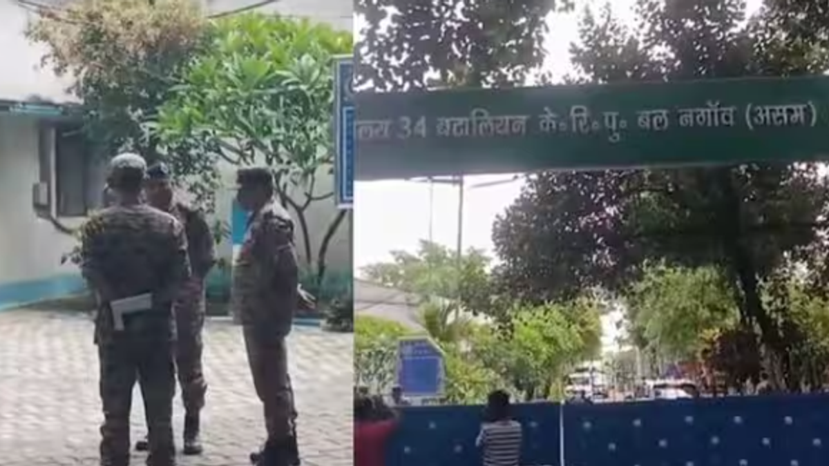 असम के CRPF कैंप में गोलीबारी के बाद सुरक्षा अधिकारी जांच करते हुए