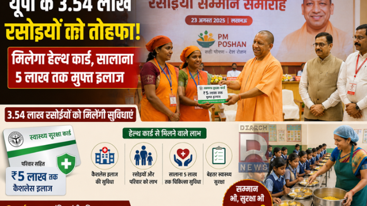 रसोइया सम्मान समारोह में मुख्यमंत्री योगी आदित्यनाथ और पीएम पोषण योजना के रसोइयों का दृश्य