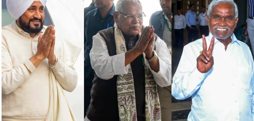 बिहार के जीतन राम मांझी, झारखंड के चंपाई सोरेन और पंजाब के चरणजीत सिंह चन्नी से जुड़ी राजनीतिक तस्वीर।