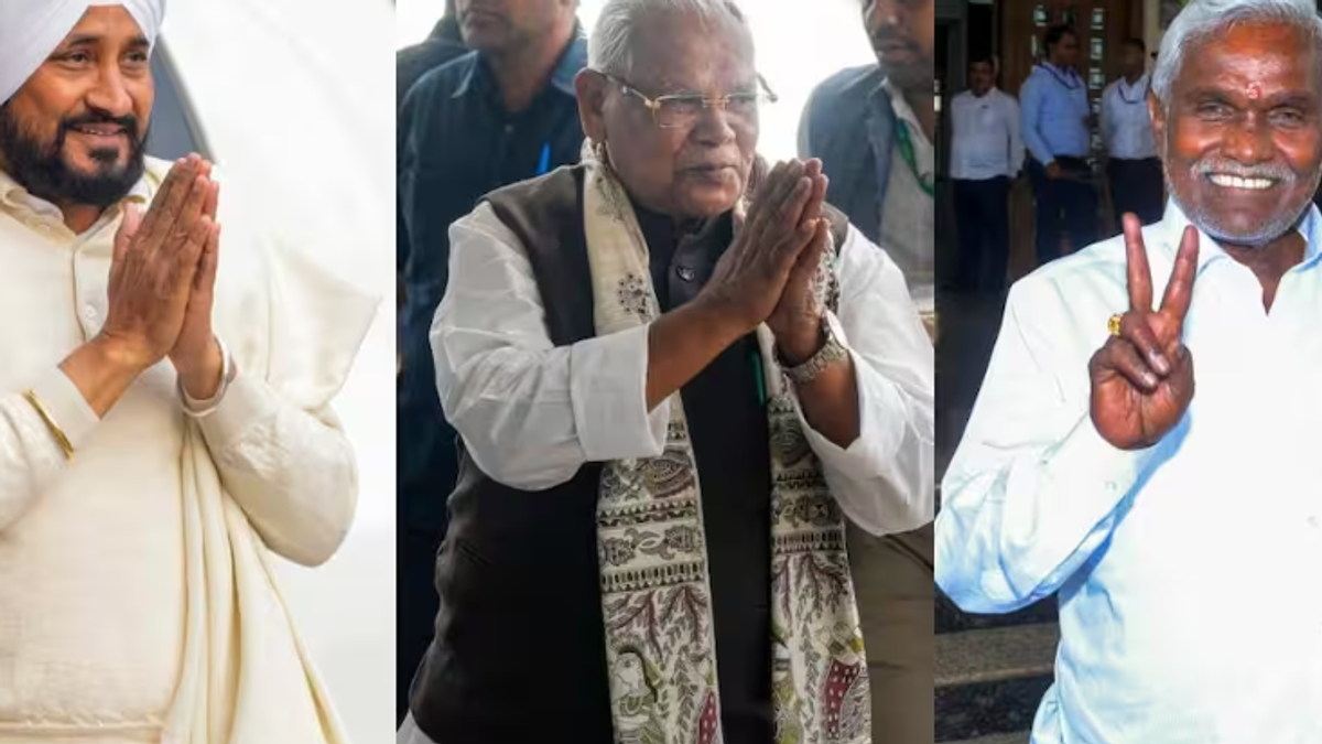 बिहार के जीतन राम मांझी, झारखंड के चंपाई सोरेन और पंजाब के चरणजीत सिंह चन्नी से जुड़ी राजनीतिक तस्वीर।