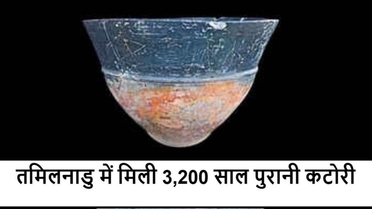 तमिलनाडु के तेलुंगनूर में खुदाई के दौरान मिली पांच ग्राफिती चिह्नों वाली प्राचीन काले-लाल रंग की कटोरी।