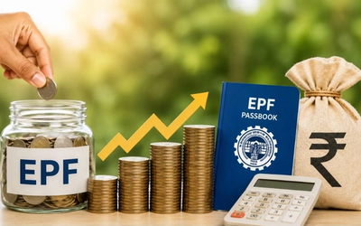 मोबाइल पर EPFO पासबुक में PF ब्याज और अकाउंट बैलेंस चेक करता हुआ कर्मचारी।