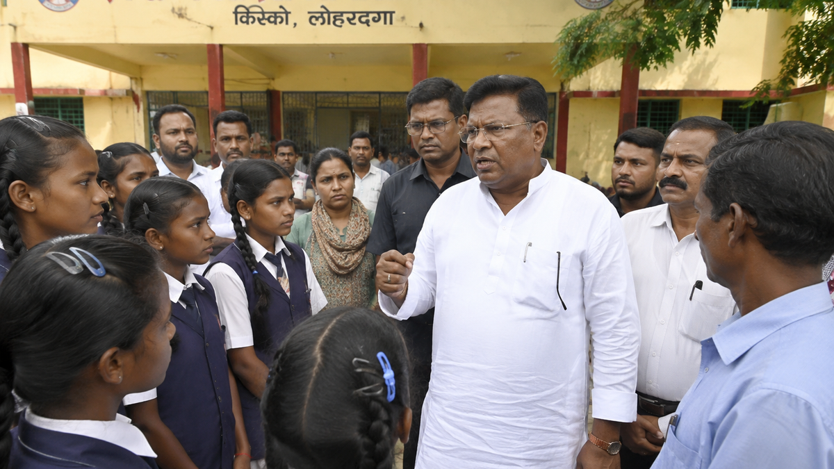 किस्को एकलव्य विद्यालय का निरीक्षण करते लोहरदगा सांसद सुखदेव भगत