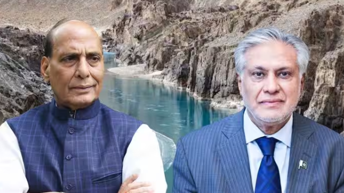 दुशांबे में SCO बैठक के संदर्भ में भारत के रक्षा मंत्री राजनाथ सिंह और पाकिस्तान के विदेश मंत्री इशाक डार, सिंधु जल संधि विवाद के बीच।
