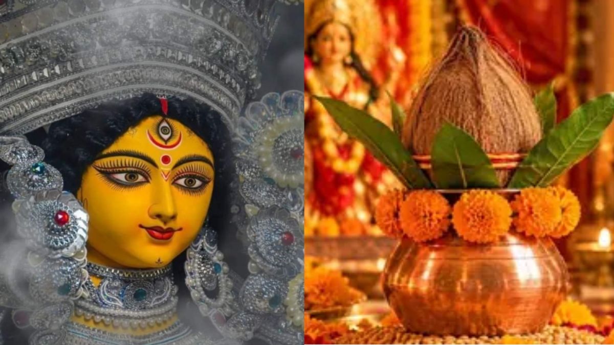 नवरात्रि में मां दुर्गा की पूजा करते भगवान श्रीराम की प्रतीकात्मक धार्मिक छवि