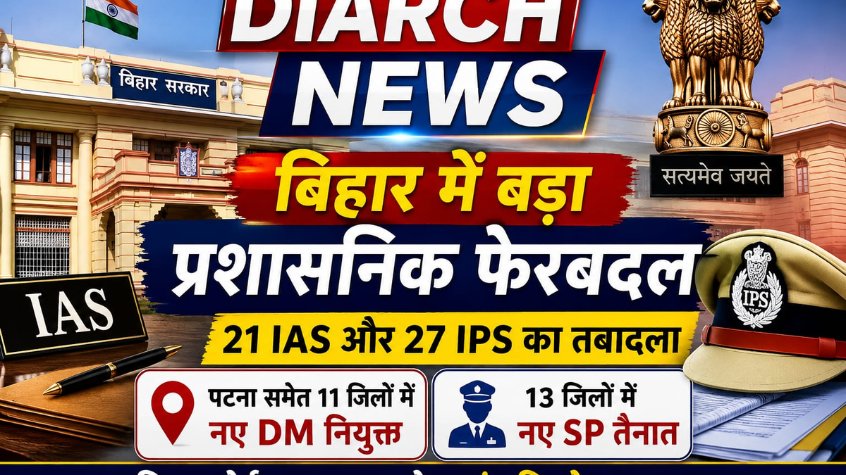 बिहार प्रशासनिक फेरबदल से जुड़ा सरकारी आदेश और IAS-IPS तबादले की प्रतीकात्मक तस्वीर
