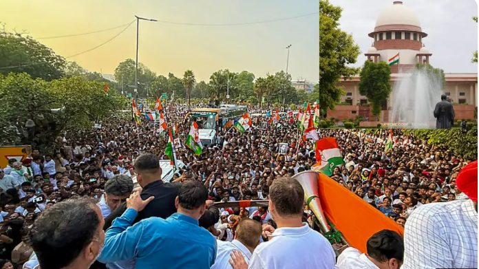 राहुल गांधी के सुप्रीम कोर्ट तक मार्च से जुड़े मामले की सुनवाई करते CJI सूर्यकांत; अदालत ने राहुल गांधी और अन्य नेताओं को जारी किया नोटिस।