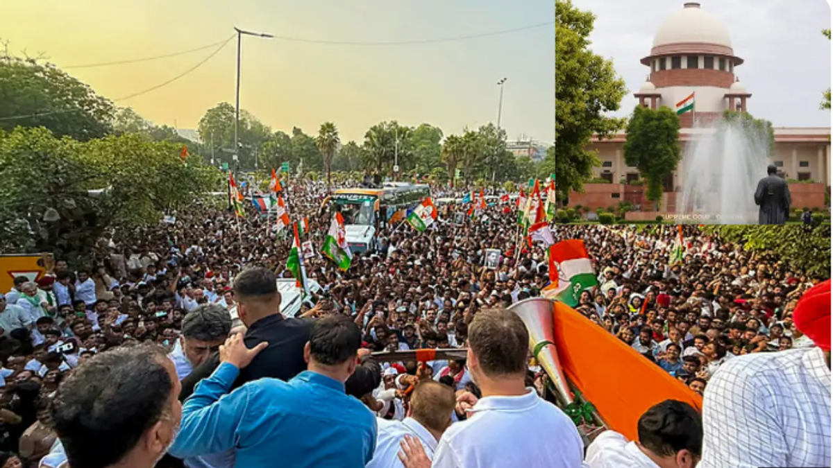 राहुल गांधी के सुप्रीम कोर्ट तक मार्च से जुड़े मामले की सुनवाई करते CJI सूर्यकांत; अदालत ने राहुल गांधी और अन्य नेताओं को जारी किया नोटिस।
