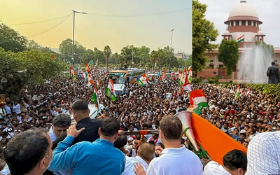 राहुल गांधी के सुप्रीम कोर्ट तक मार्च से जुड़े मामले की सुनवाई करते CJI सूर्यकांत; अदालत ने राहुल गांधी और अन्य नेताओं को जारी किया नोटिस।