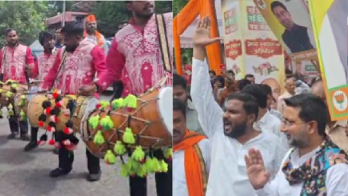 लखनऊ में भाजपा अल्पसंख्यक मोर्चा के राष्ट्रीय अध्यक्ष बासित अली के स्वागत का राजनीतिक दृश्य।