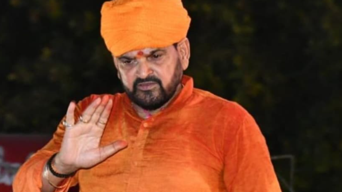 दिल्ली की राउज एवेन्यू कोर्ट के फैसले के बाद मीडिया से बातचीत करते बृजभूषण शरण सिंह।