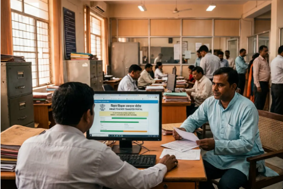 बिहार के शिक्षा मंत्री मिथिलेश तिवारी द्वारा शिक्षक स्थानांतरण पोर्टल नवंबर में दोबारा खोलने की घोषणा से संबंधित खबर।