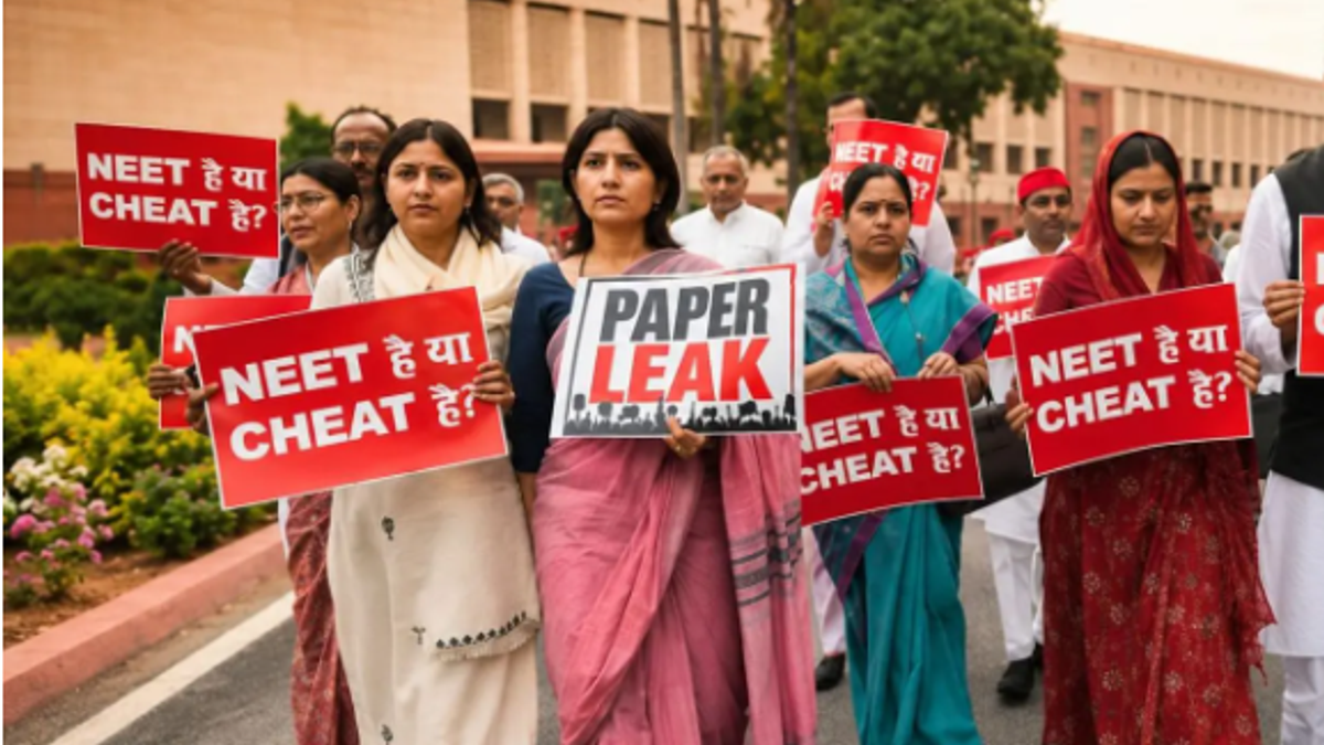 संसद से जंतर-मंतर तक विरोध मार्च निकालते समाजवादी पार्टी के सांसद, अखिलेश यादव और डिंपल यादव।