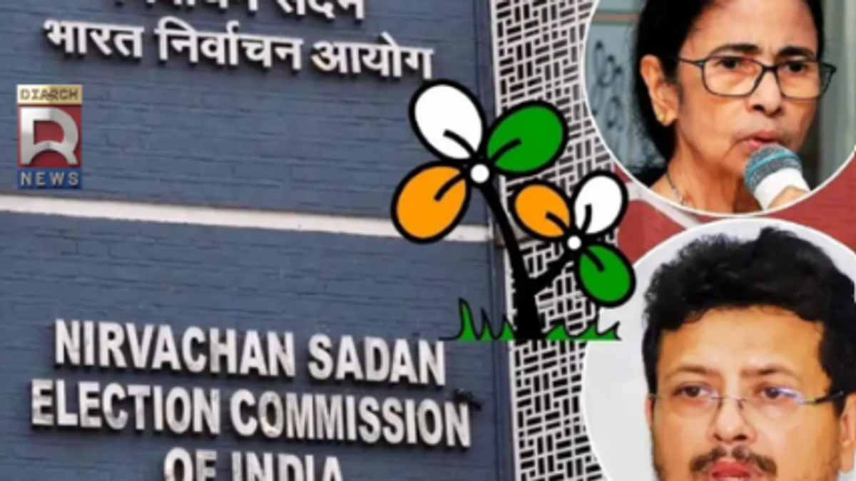 TMC के जोड़ाफूल चुनाव चिह्न को लेकर चुनाव आयोग में ममता और ऋतब्रत बनर्जी गुट की सुनवाई का प्रतीकात्मक दृश्य।