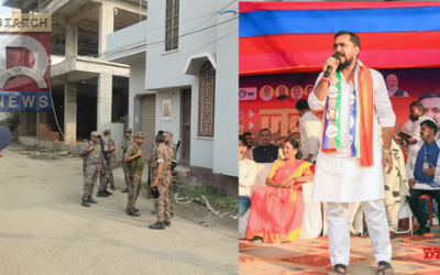 मुजफ्फरपुर में विधायक अमित कुमार रानू के आवास पर पुलिस की तलाशी का दृश्य