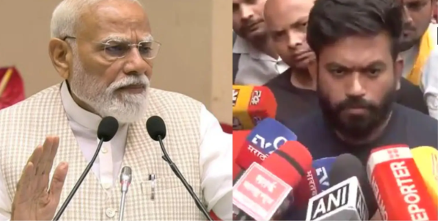प्रधानमंत्री के बयान के बाद जंतर-मंतर पर प्रदर्शन के दौरान शिक्षा मंत्री के इस्तीफे की मांग करते प्रदर्शनकारियों का सांकेतिक दृश्य।