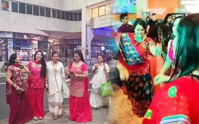 इजरायल के तेल अवीव में दशहरा मनाने के दौरान पारंपरिक कपड़ों में भारतीय महिलाएं