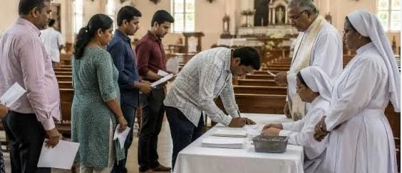 महाराष्ट्र में धर्मांतरण रोधी कानून के बाद चर्च में सहमति पत्र लेते पादरी