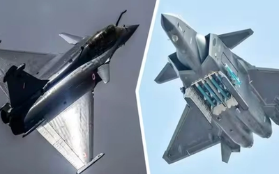 Rafale F5 लड़ाकू विमान और AI-सक्षम ड्रोन की प्रतीकात्मक तस्वीर, चीन के J-20 के मुकाबले भारत की संभावित नई एयर पावर