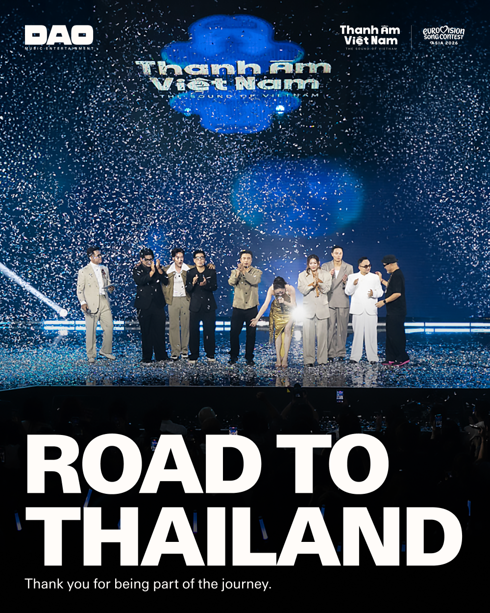 Tóc Tiên and The Sound of Vietnam team on stage with the Road to Thailand message