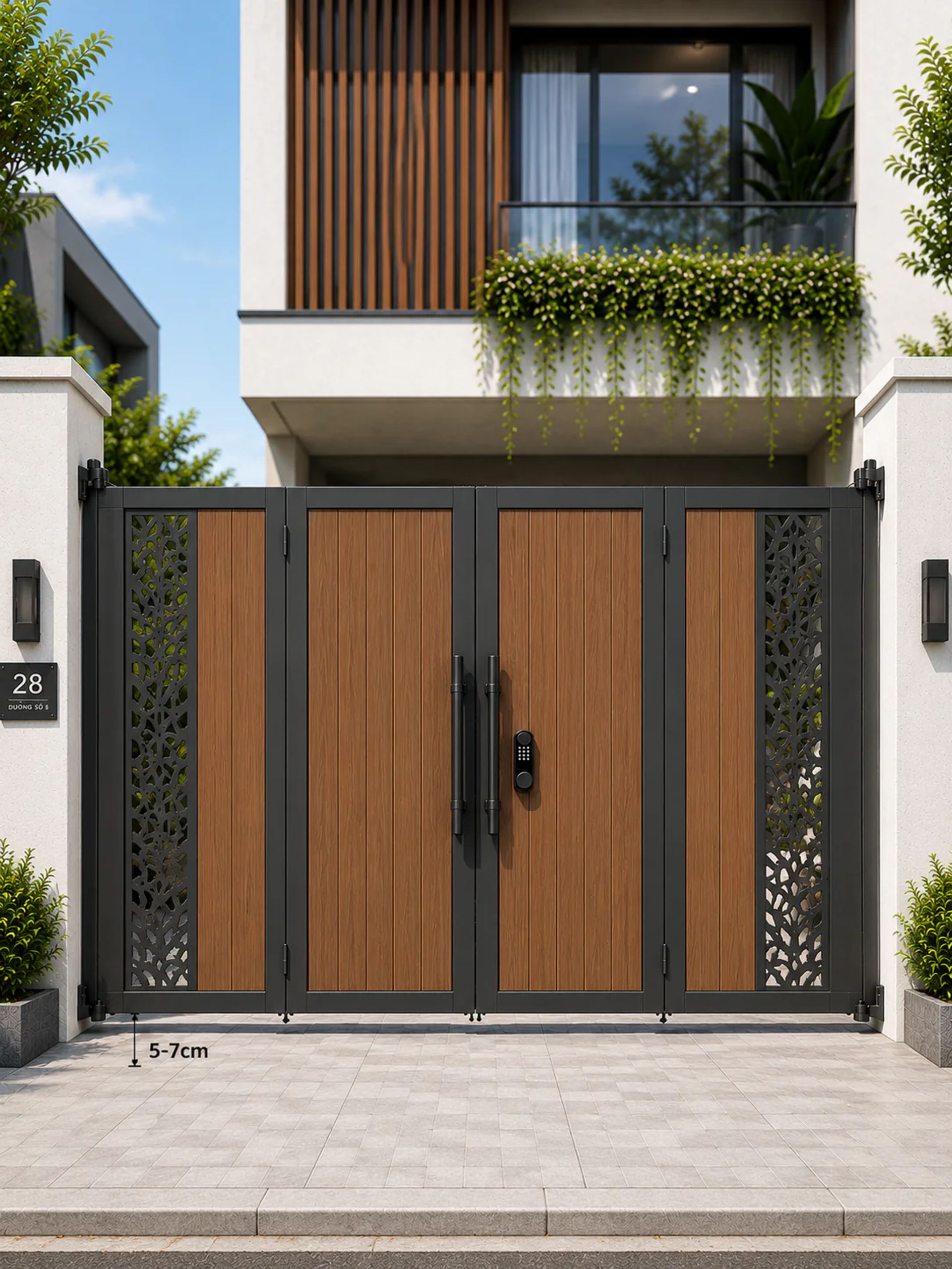 Mẫu Cổng Sắt 4 Cánh Giả Gỗ Sắt Hộp Tối Giản Mặt Tiền Hà Nội