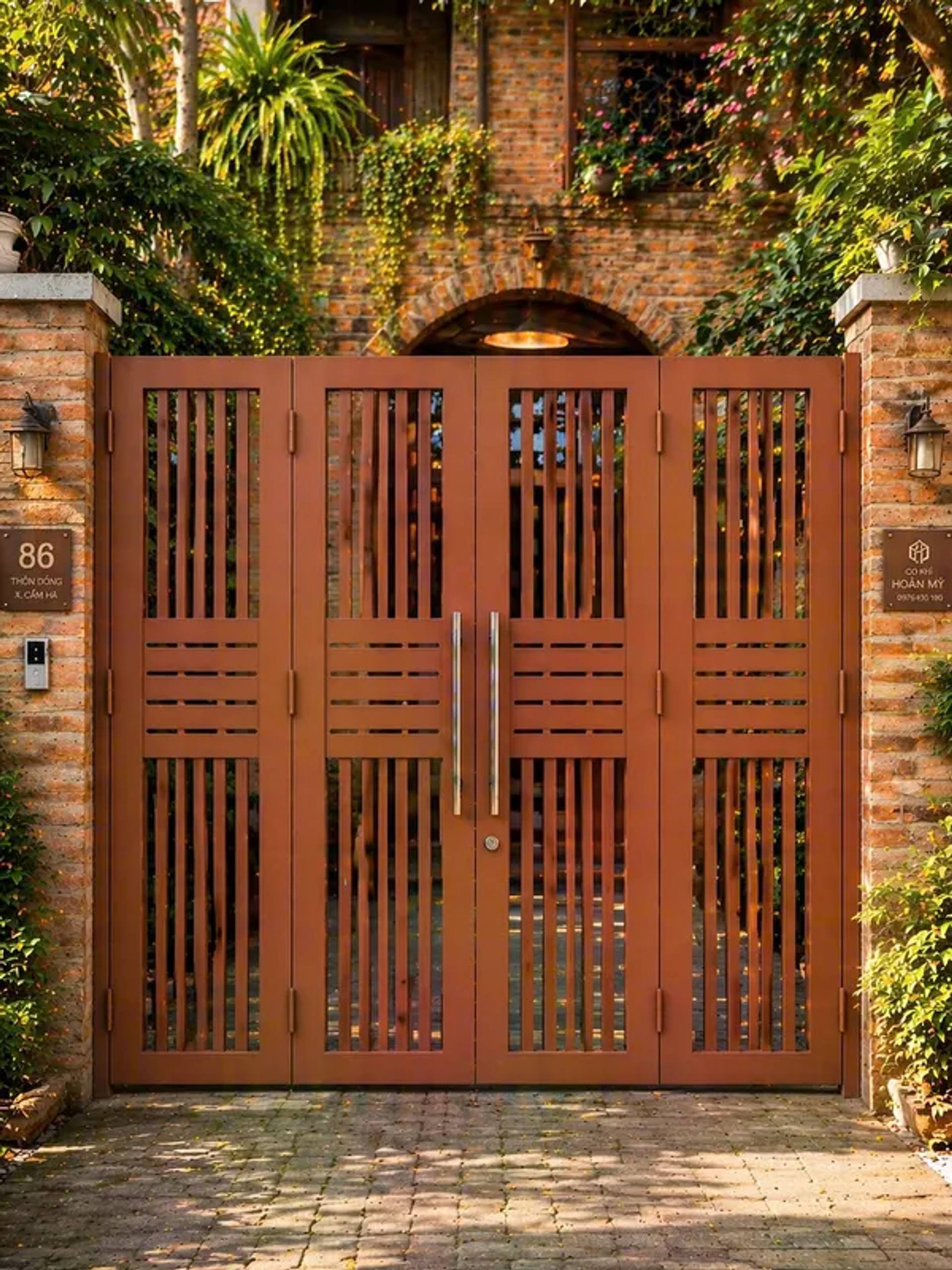 Mẫu cổng sắt hộp 4 cánh thiết kế pano kín chống trộm tốt | HM-CS4C-031