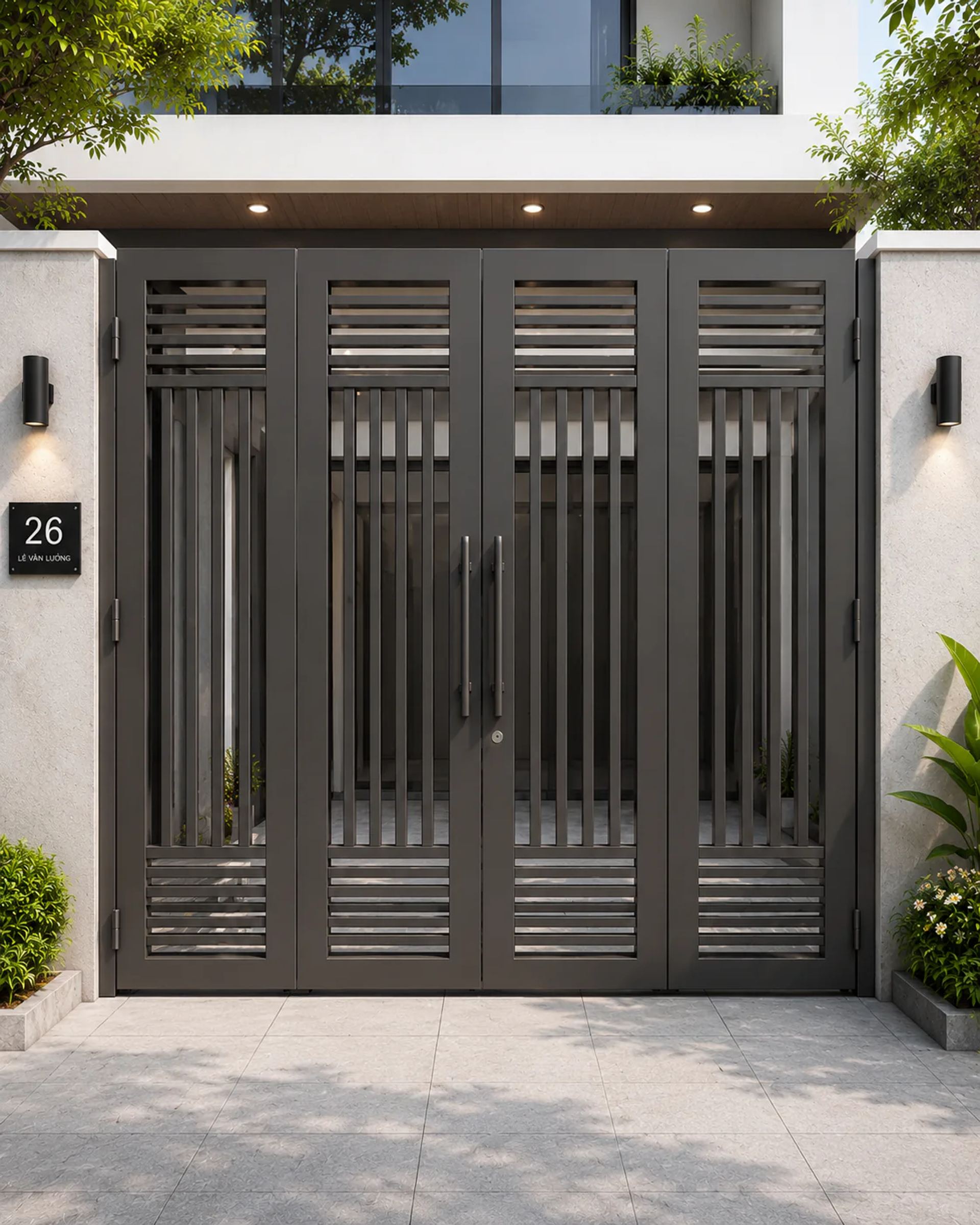 Mẫu cổng sắt hộp mở quay hiện đại