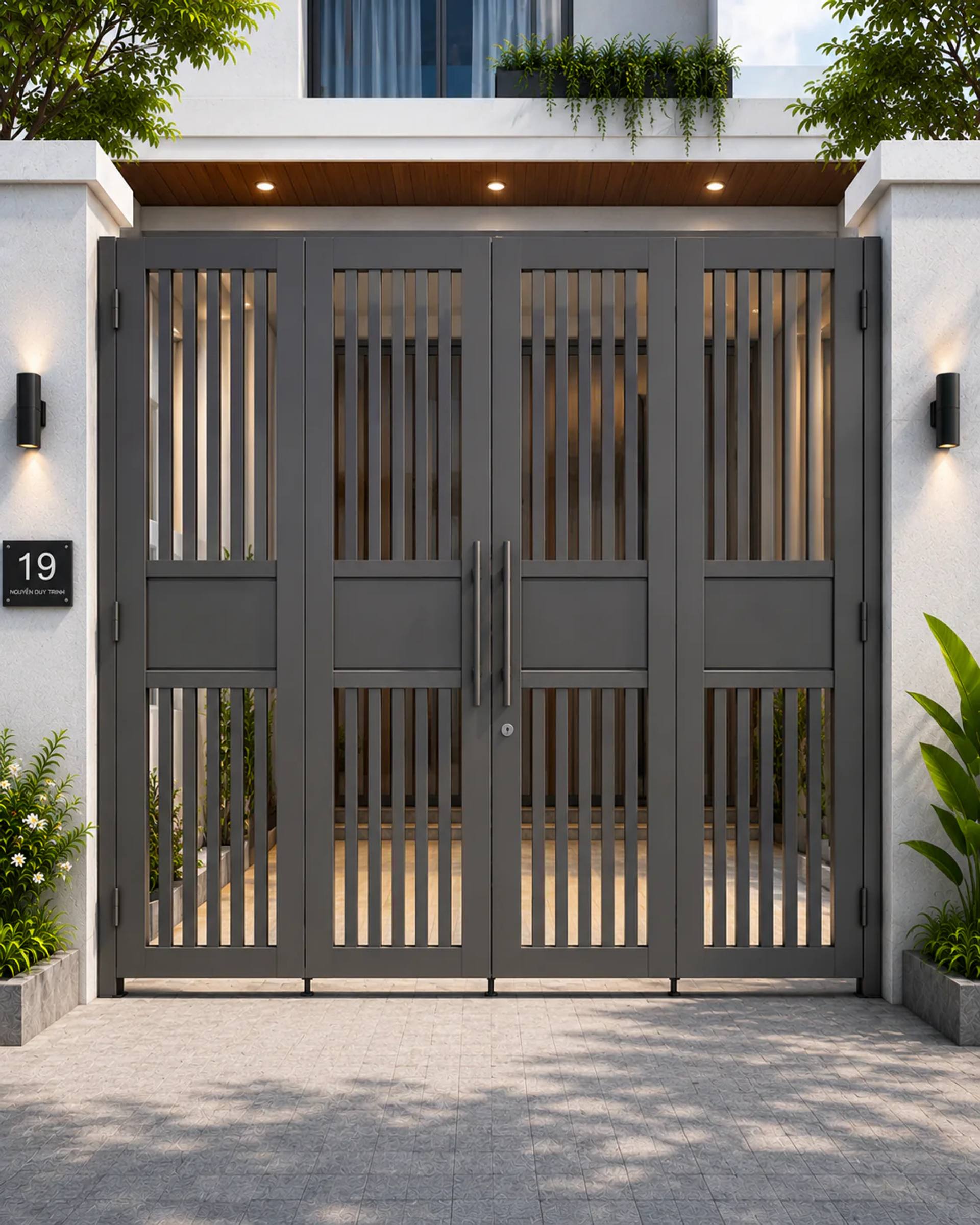 Mẫu Cổng Sắt 4 Cánh Sắt Hộp Đơn Giản Mặt Tiền Hà Nội
