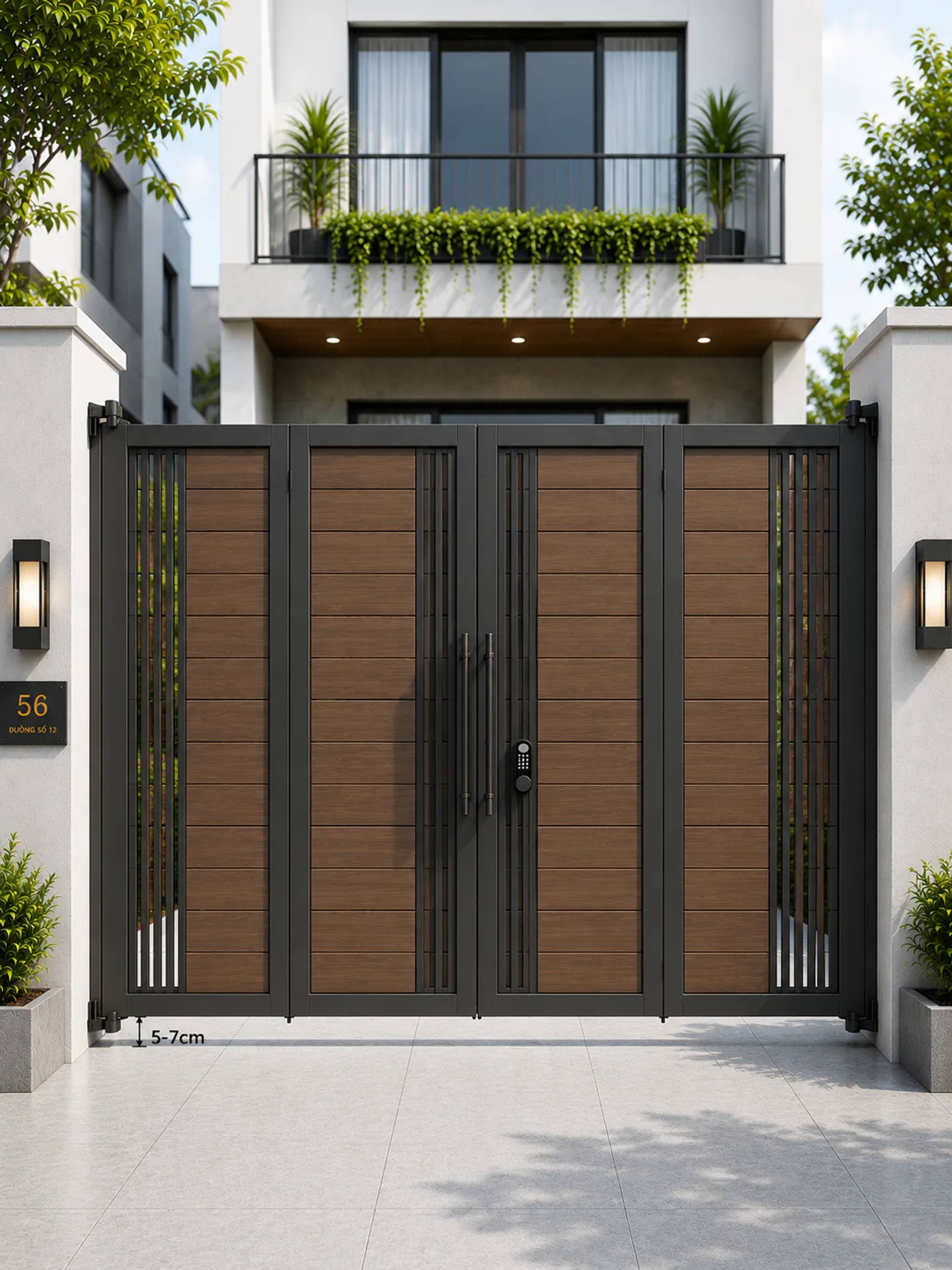Mẫu Cửa Cổng Sắt 4 Cánh Giả Gỗ Đẹp 2026 | Cơ Khí Hoàn Mỹ