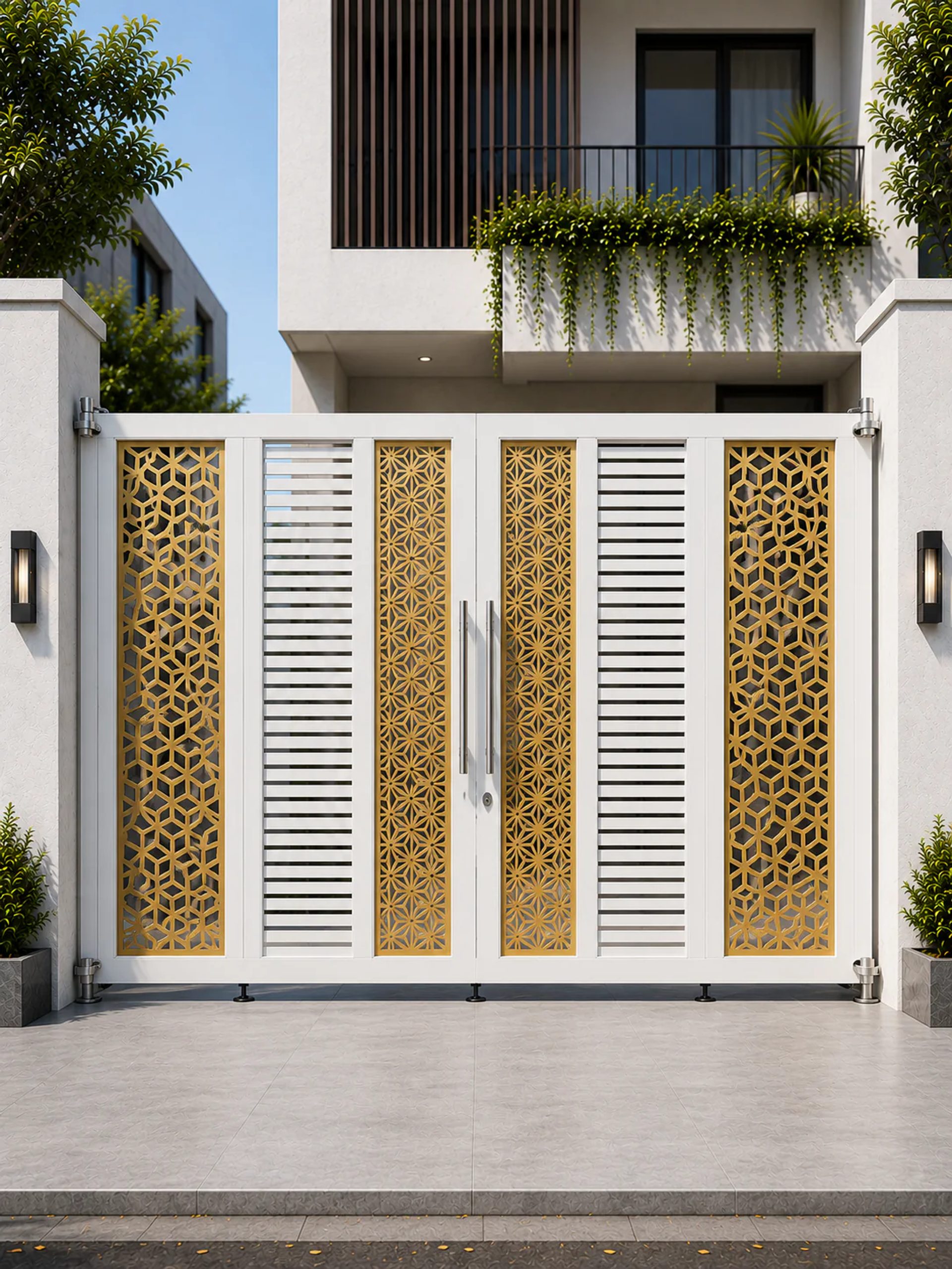 Kỹ sư Hoàn Mỹ dọi đồng tâm trục bản lề cối cổng sắt 4 cánh tại công trình Hà Nội