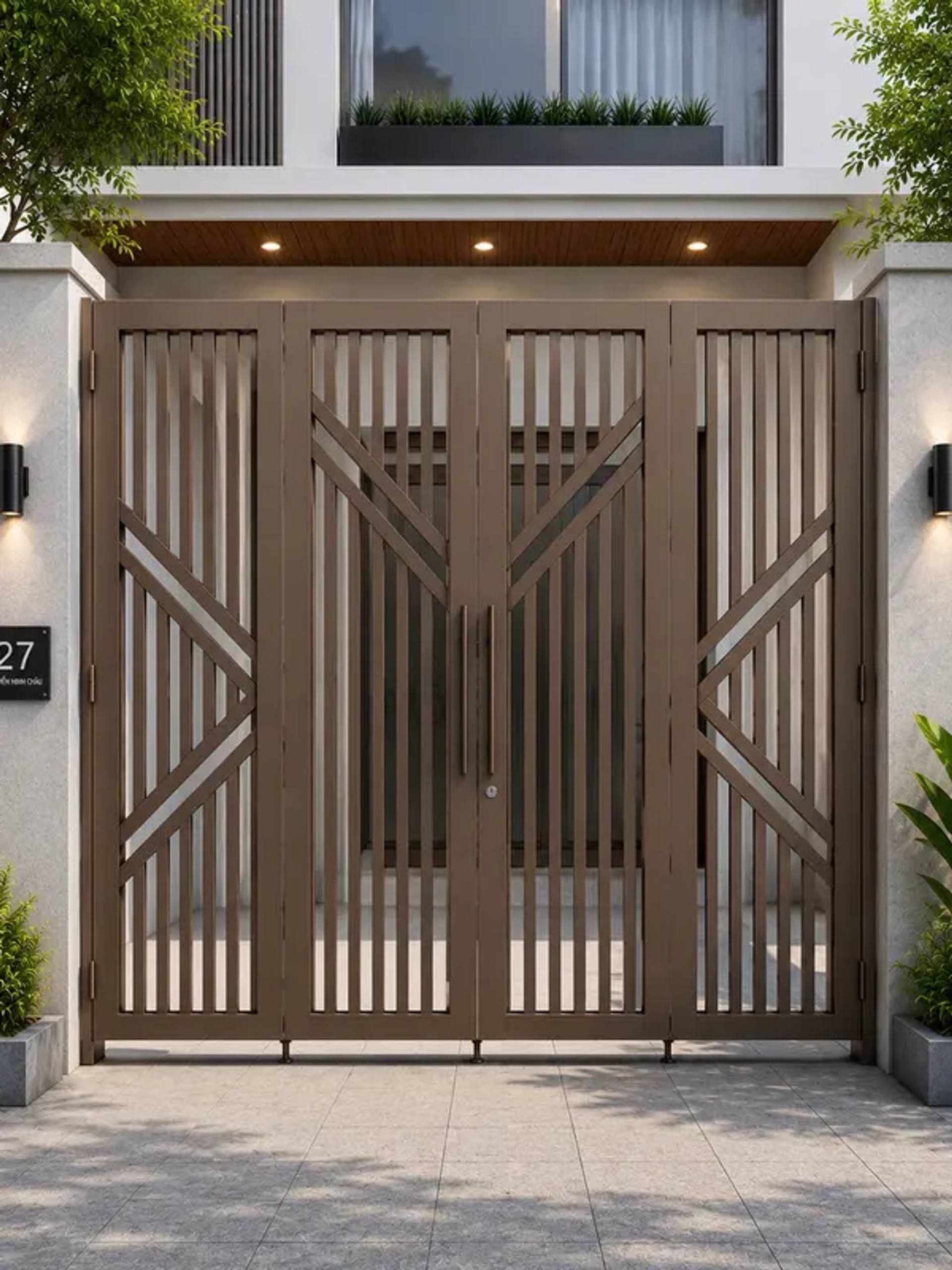 Thi công cổng sắt 4 cánh xếp cho nhà ống nằm trong ngõ hẹp Hà Nội | HM-CS4C-026