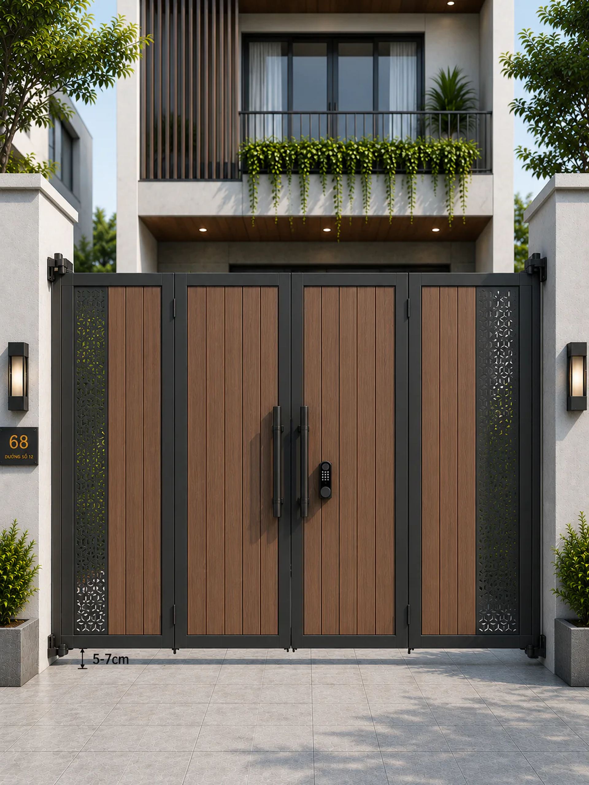 Thi công lắp đặt mẫu cửa cổng sắt 2 cánh sơn giả gỗ biệt thự