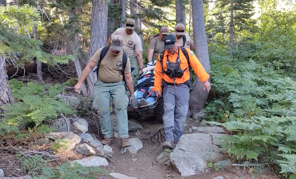 A video of the rescue was shared by Plumas Search and Rescue, from which this frame was taken.