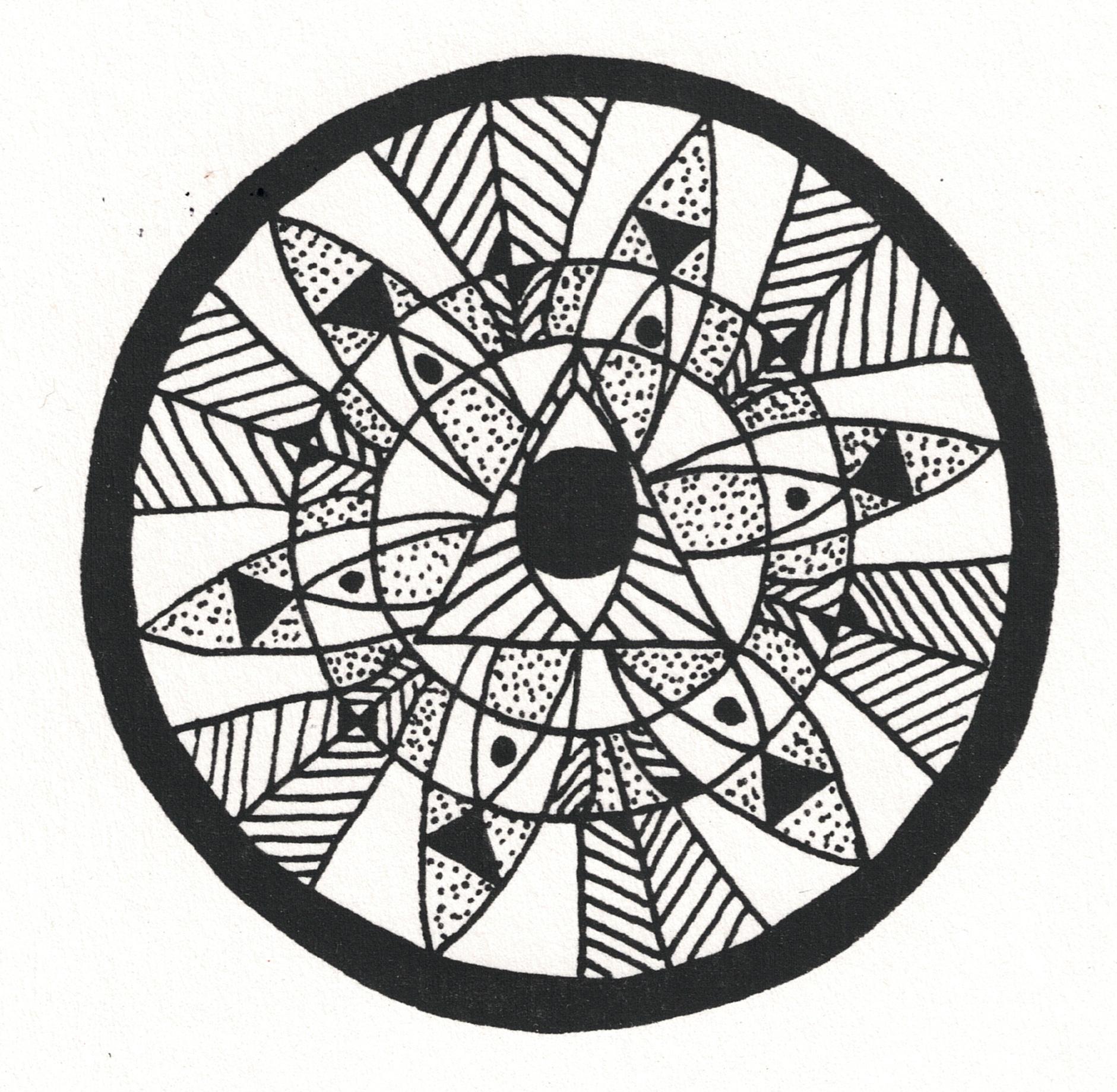 Pen and ink by Rae Bell, 1995.