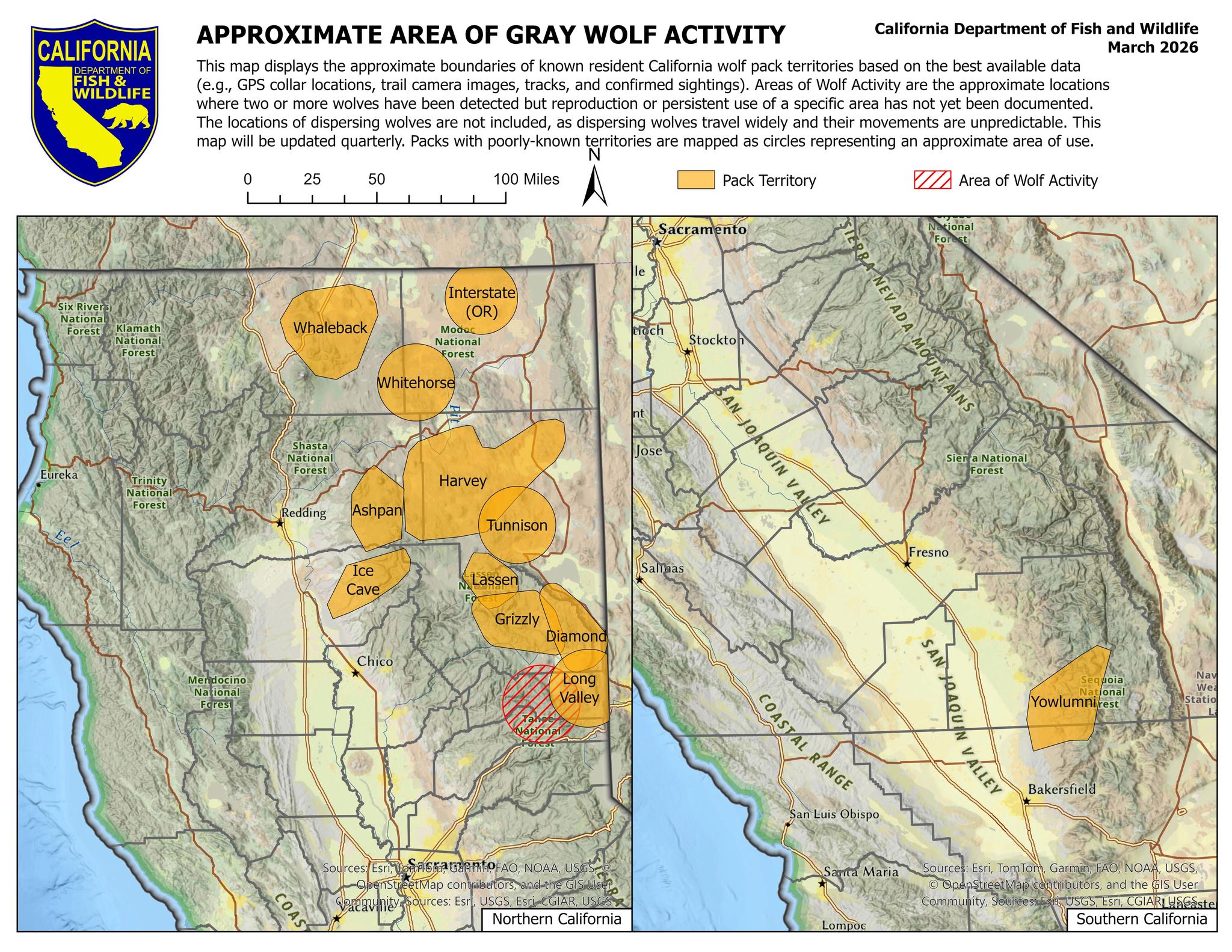 CDFW’s gray wolf activity pack for March of 2026.