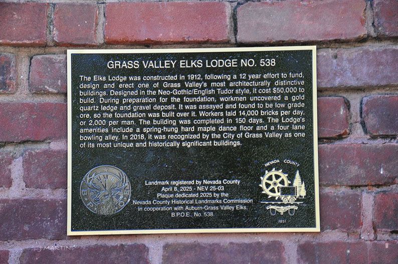 The plaque on the Grass Valley Elks Lodge building. Photo courtesy of Elks Lodge #538.