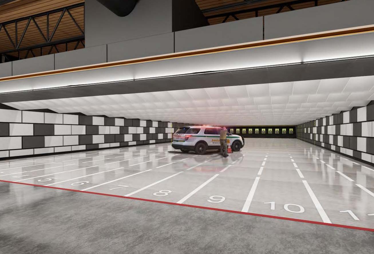A rendering of the shooting range, which can accommodate vehicles for training scenarios. Render by Modern Building Company and JKAE.