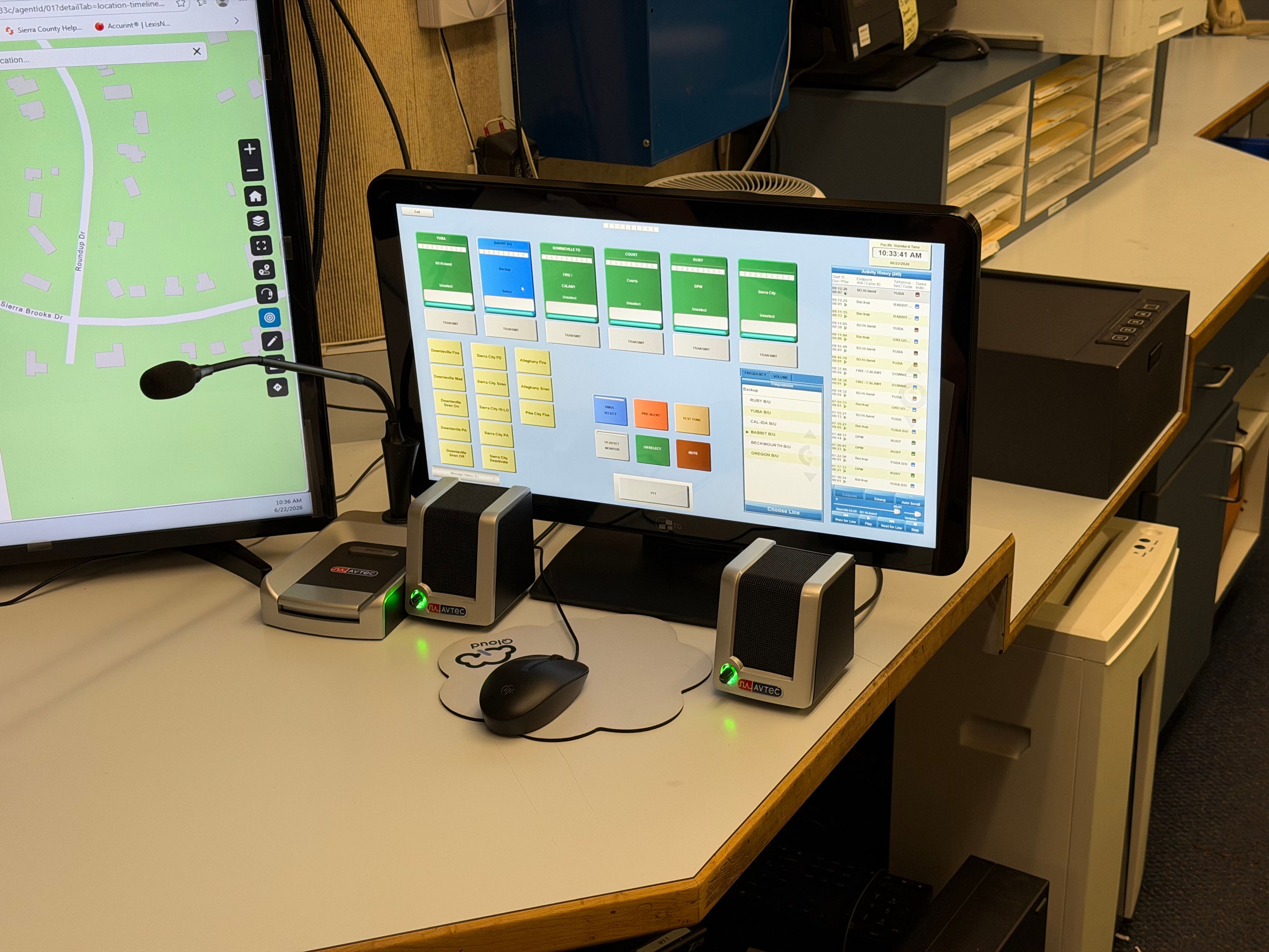 The radio console, pictured here, is the dispatcher’s interface with the Sheriff’s upgraded radio system.