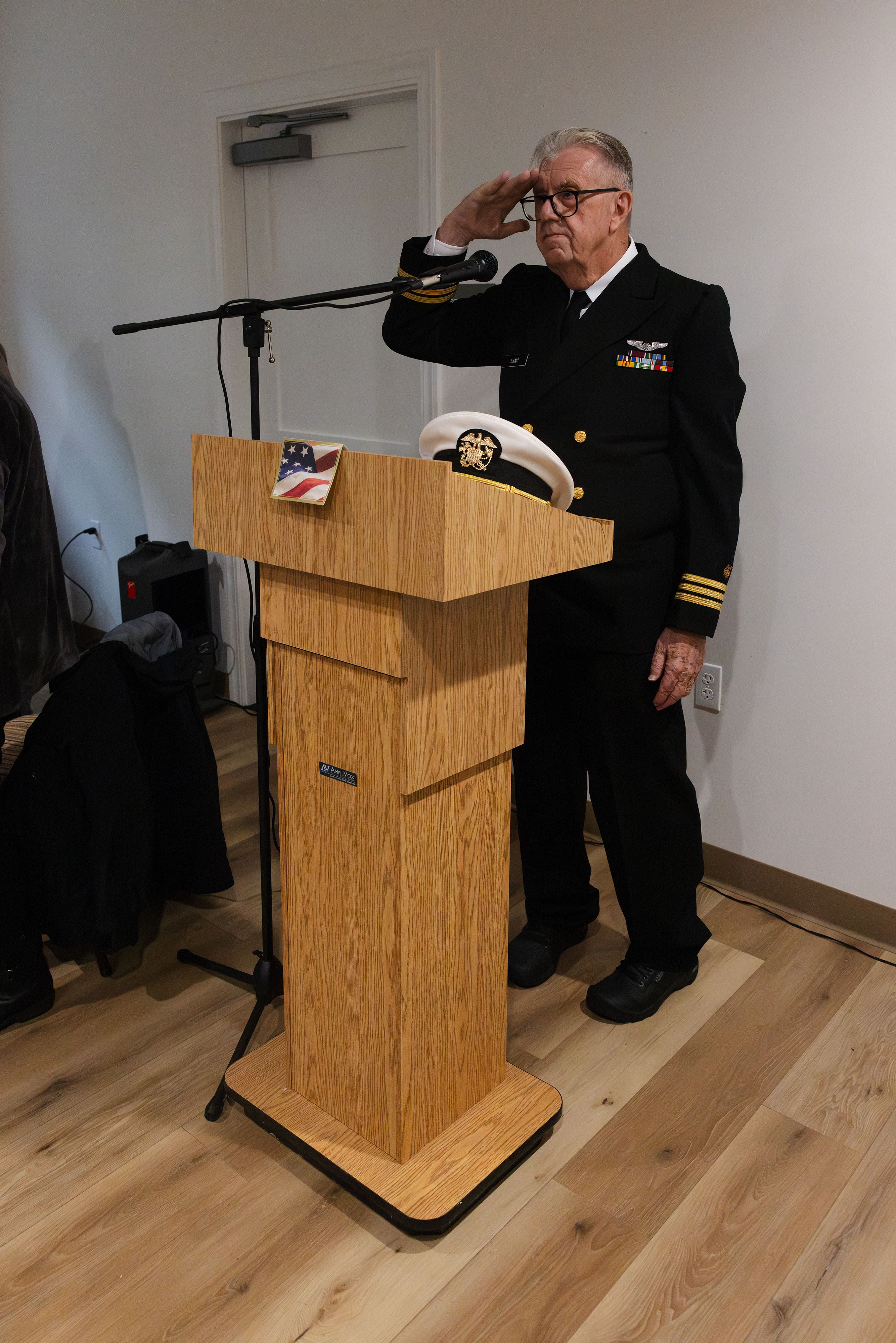 Frank Lang during the national anthem