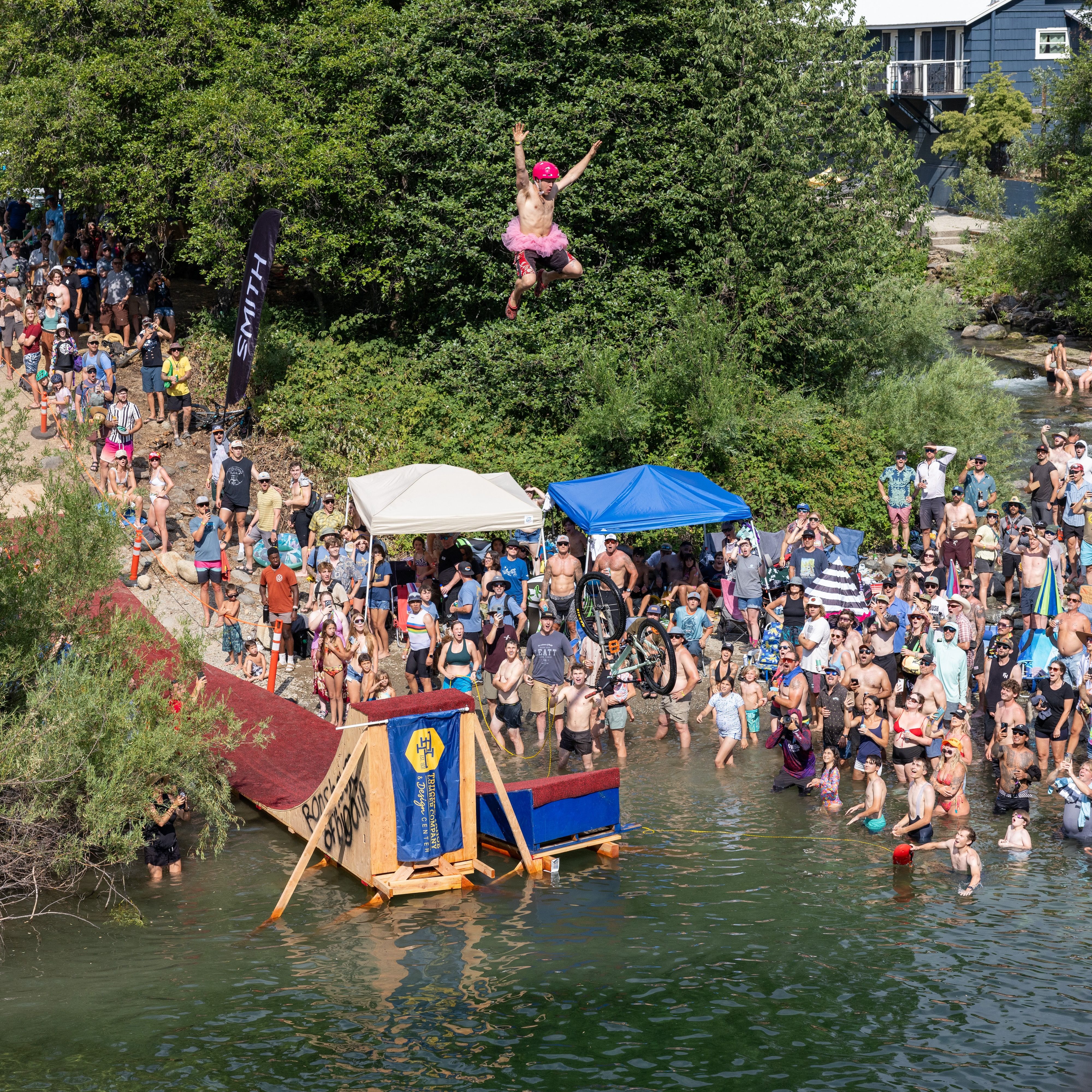 A high flyer at Ron’s House of Big Air River Jump