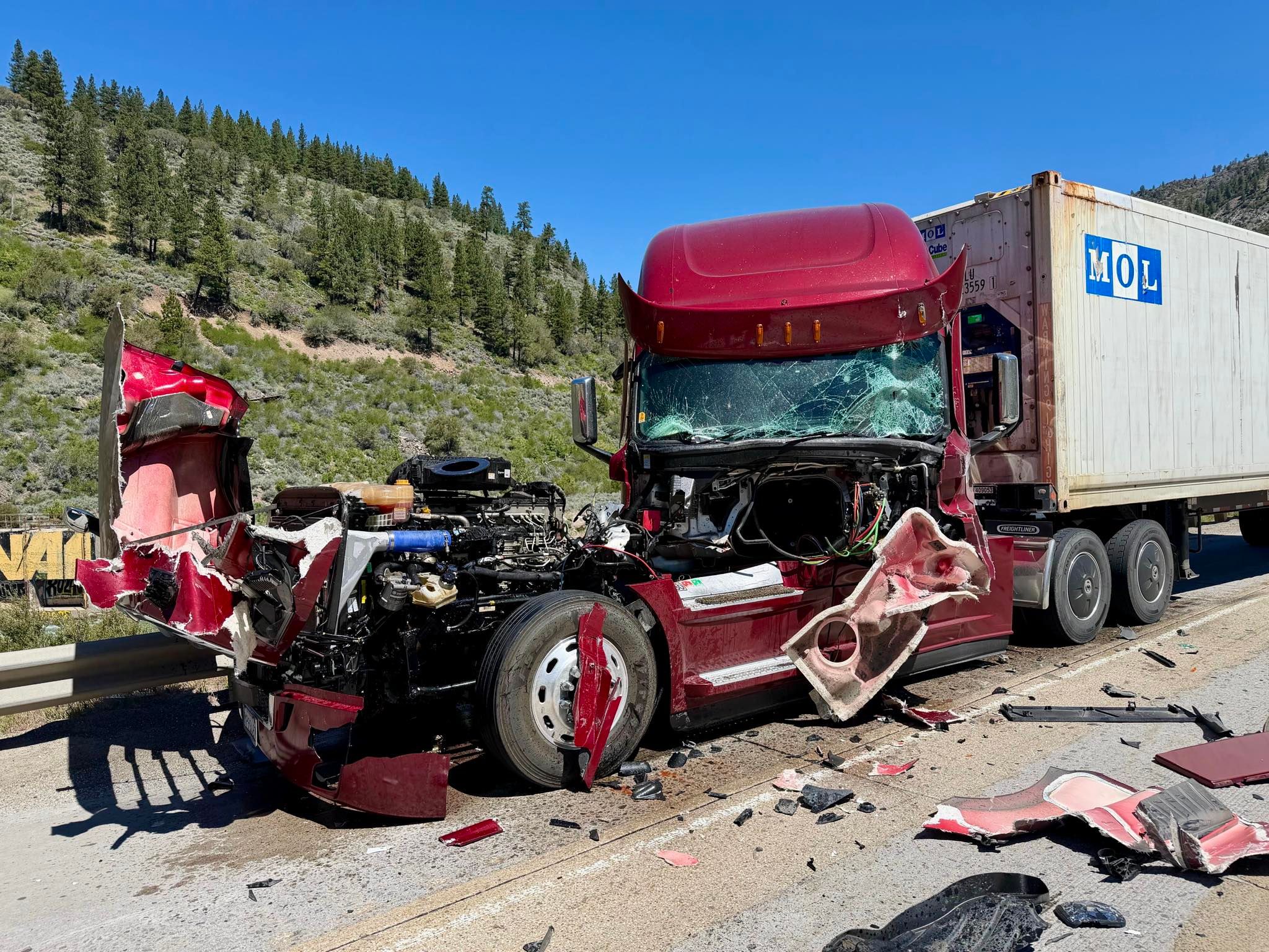 Big Rig Rear-End Crash Rips Apart Truck Cab in Truckee