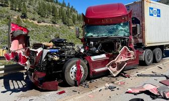 Big Rig Rear-End Crash Rips Apart Truck Cab in Truckee