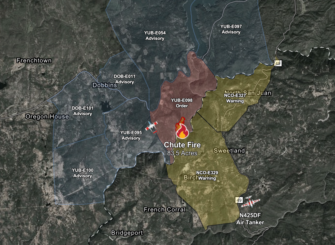 The Chute Fire perimeter as of Tuesday, July 21, at 3:30 PM. Credit: CAL FIRE.