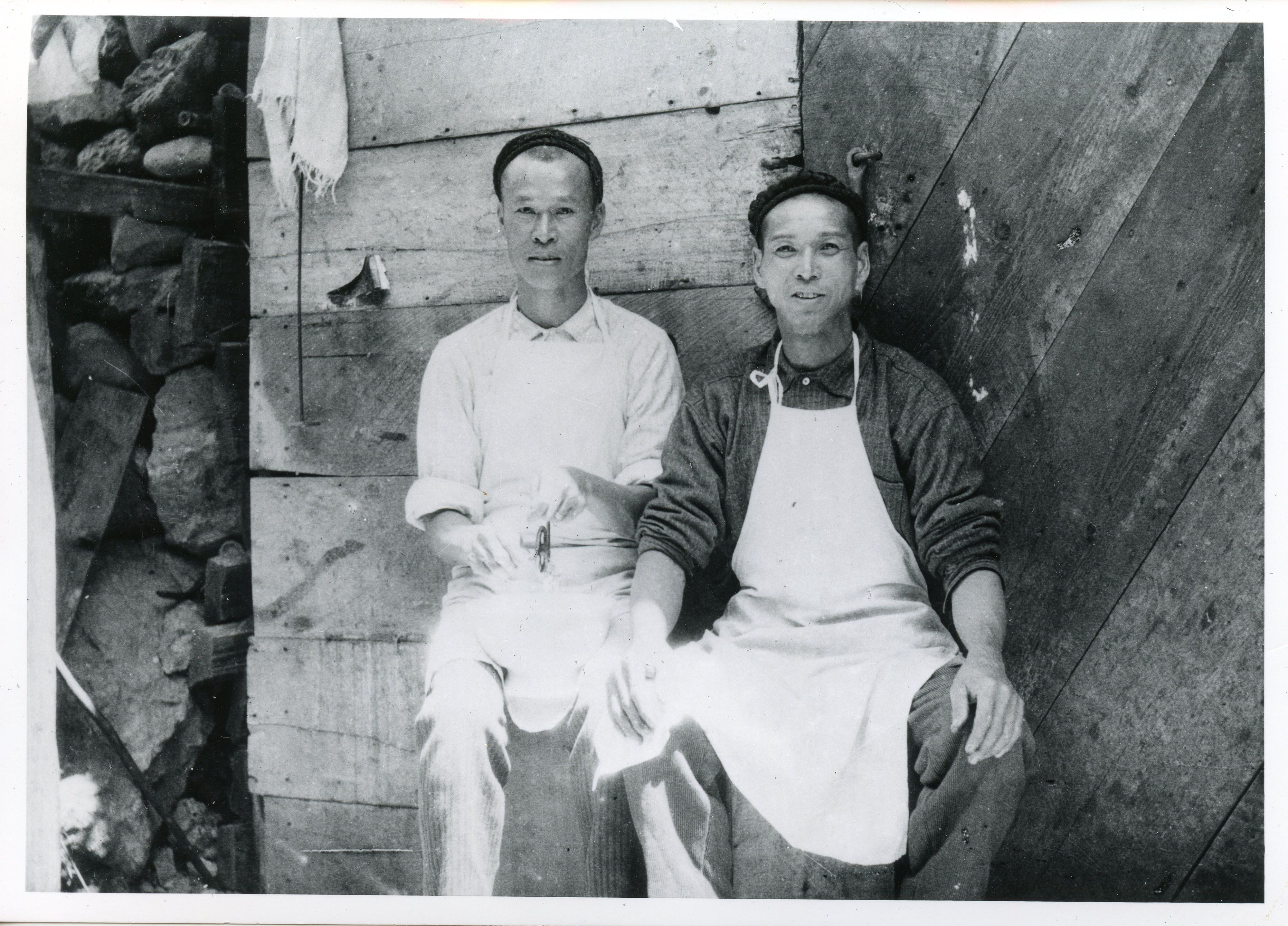 Two Chinese Men in Alleghany, early 1900s - HL Johnson Collection, California State Library. This picture was in a batch of photos and documents recently donated to undergroundgold.org by Fran (Fuller) Soto, the daughter of the late 
Willard “Bill” Fuller, Registered Geologist and Historian.