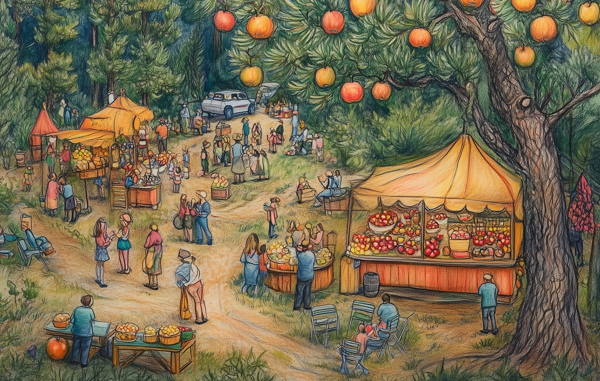 A depiction of an apple festival